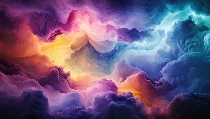 Poster - Vibrant Cloudscape: A Digital Art Exploration of Color and Form in Abstract Landscapes
