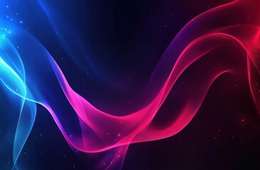 Poster - Abstract Pink and Blue Waves Flowing Dynamically Across Dark Background with Glowing Particles