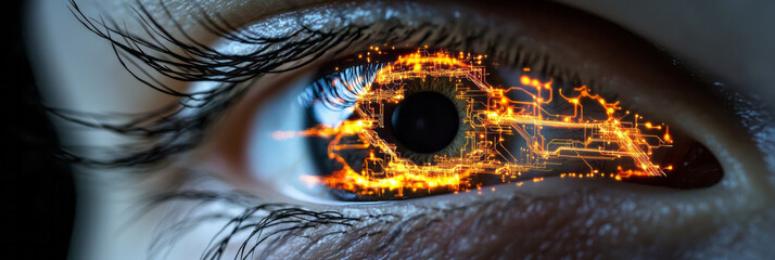 Poster - A blend of realism and abstraction: the eyeâ€™s natural iris texture merges seamlessly with neon