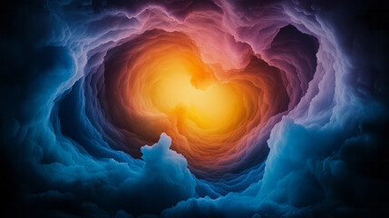 Poster - A cosmic-inspired eruption of glowing hues in midnight blues and electric oranges, swirling