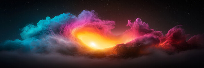 Poster - A vibrant synergy of celestial elements: fluid color streams in turquoise and crimson, all rushing