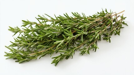 Poster - Fresh sprigs of rosemary and thyme, placed in a cluster on a clean white surface.