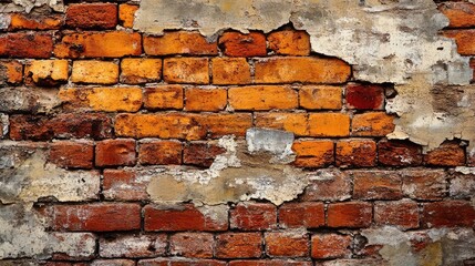 Poster - Grunge-style old brick wall background with exposed layers and eroded mortar, showcasing years of decay and weathering.