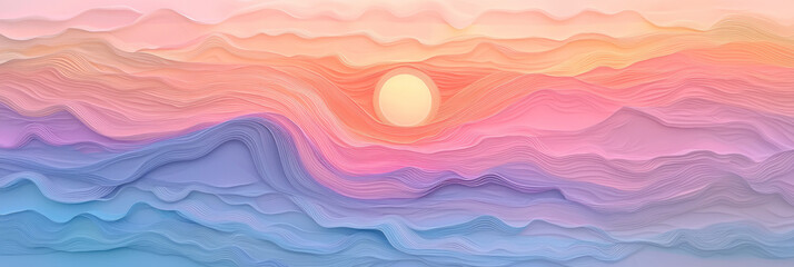 Poster - A sweeping horizontal composition where rolling, pastel-hued waves appear to pulse with internal