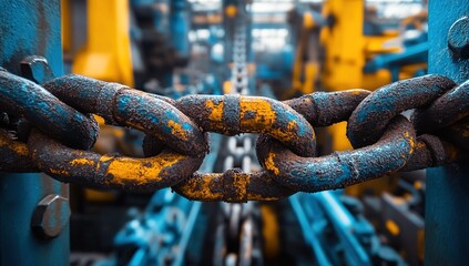 Poster - Rusty Chain Links: Close-up View of Industrial Strength and Corrosion, Showing Metal Texture and Detail. A Deep Dive into Industry's Infrastructure.