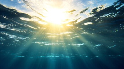 Poster - Beautiful sunlight streaming through clear ocean water creating a mesmerizing underwater scene : Generative AI