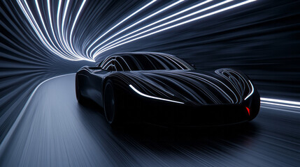 Poster - A dramatic head-on shot of the sports car, headlights glaring and reflecting on the sleek tunnel