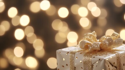 Poster - Beautifully Wrapped Gift Box with Glittering Bow and Festive Background : Generative AI