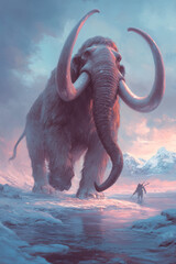 Aufkleber - An ambient twilight scene as the mammoth lifts its trunk, the last rays of a dim sun reflecting on