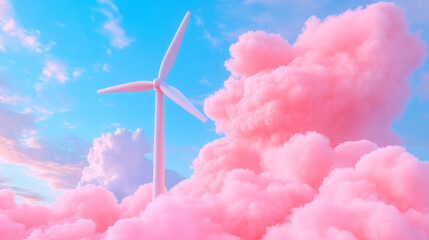 Poster - A cinematic perspective of the windmillâ€™s smooth, streamlined body against soothing pastel tones,