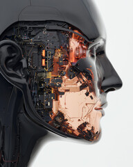 Poster - A side-profile capturing the juxtaposition of a smooth, organic face-like exterior with the