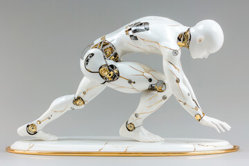 Poster - A stylized pose emphasizing the slender limbs, each joint sporting exquisite gold mechanisms