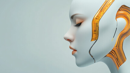 Poster - A calming gray backdrop frames the androidâ€™s poised stance, the contours of its face reminiscent