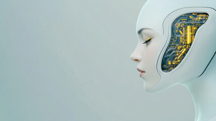 Poster - A calming gray backdrop frames the androidâ€™s poised stance, the contours of its face reminiscent
