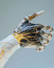 Poster - A casual yet otherworldly moment, the robot softly lifting an arm, showing a swirl of gold