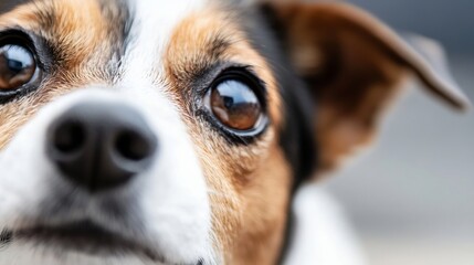 Aufkleber - Closeup of a curious dog looking directly at the camera with bright eyes and a cheerful expression : Generative AI