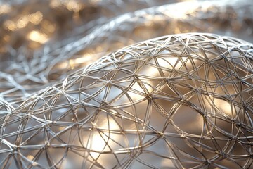 Poster - abstract silver wireframe structure with glowing bokeh background, creating a futuristic and interco
