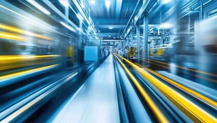 Poster - Factory Automation: High-Speed Assembly Line in Motion, Modern Manufacturing Processes with Innovative Technology for Efficient Production.