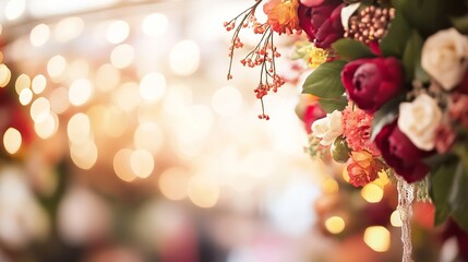 Poster - CloseUp of Colorful Floral Decoration with Soft Bokeh Background Creating a Romantic Ambiance : Generative AI