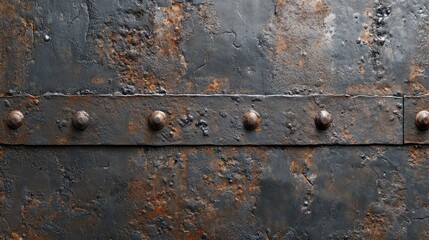 Poster - Tarnished old iron sheet background with deep grooves, weathered oxidation spots, and rough industrial patterns.