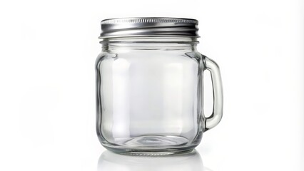 Wall Mural - Glass Mason Jar with Metal Lid and Handle on White Background