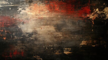 Poster - Urban grunge old brick wall background with darkened edges and peeling paint remnants, creating a rough city aesthetic.