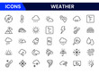 © oneflock - Weather icon set. Containing temperature, sun, rain, snow, cloud, humidity, summer, winter, spring, cloudy and rainy season. Climate symbol.