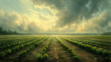 a farmer planting lettuce in neat rows under a clo abdbaefbabfea AI generated illustration