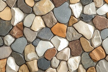 Poster - A close-up view of a decorative pebble stone tile surface, showing a variety of colors, textures, and shapes providing a natural and aesthetically pleasing design.
