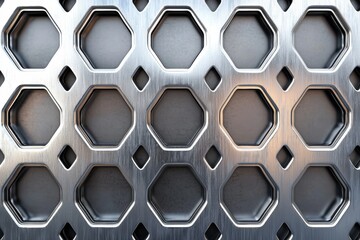 Poster - Shiny metallic grid with octagon and diamond shapes, creating a modern, industrial pattern on brushed metal surface, perfect for backgrounds and designs.