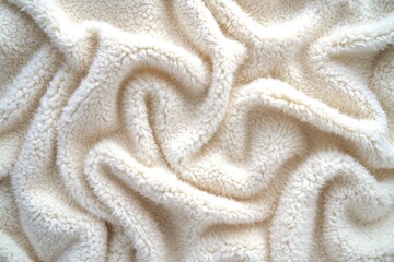 Poster - Close-up of a soft, white sherpa fabric with swirling patterns, perfect for backgrounds, textures, and cozy, comfortable designs. The plush material offers warmth and invites relaxation.