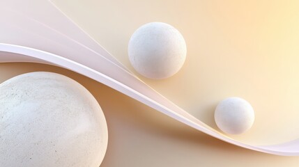 Poster - abstract geometric shapes with spheres and curved line on beige background