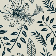 Poster - Seamless patterns. Fabric pattern. Botanical illustrations with hand-drawn style. textile, Tile 