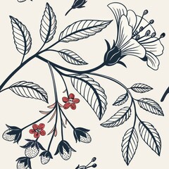 Poster - Seamless patterns. Fabric pattern. Botanical illustrations with hand-drawn style. textile, Tile 