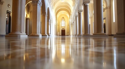 Poster - Majestic hallway with tall columns and intricate design reflecting elegance : Generative AI