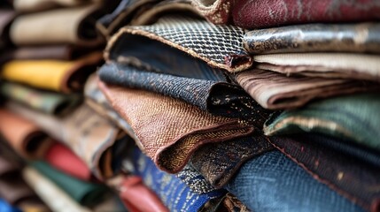 Poster - Vibrant Textiles Stacked Neatly in a Colorful Fabric Store Display : Generative AI