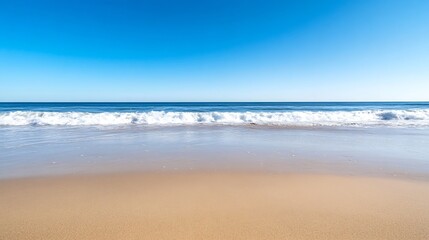 Aufkleber - Expansive view of a tranquil beach with gentle waves caressing the golden sand under a clear blue sky : Generative AI