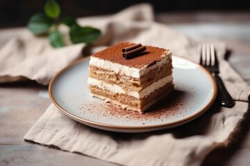 Wall Mural - Tiramisu Cake plate tiramisu dessert.