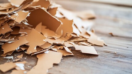 Poster - Close up of wood shavings scattered on a rustic wooden surface highlighting craftsmanship and texture : Generative AI