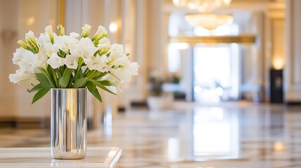 Aufkleber - Beautiful bouquet of white flowers in a sleek silver vase highlighting elegant interior decor : Generative AI
