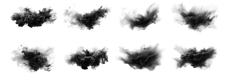 Aufkleber - Smoke isolated on transparent background. Black soft smoke brushes set. Generative ai