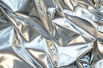 Poster - Intricate silver foil background with mesmerizing ripples, reflections, and creases, creating a dynamic and modern texture, perfect for abstract designs and creative projects.