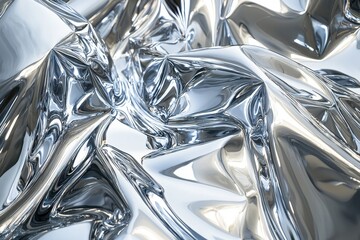 Poster - Abstract metal foil with intricate folds and reflections creating a mesmerizing, high-contrast, shimmering pattern, captivating visual texture for backgrounds and designs.