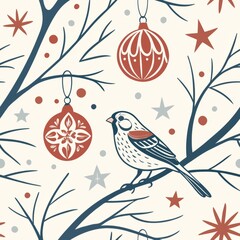 Poster - Seamless patterns. Fabric pattern. Christmas-themed pattern with ornaments. textile, Tile 