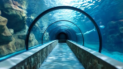Poster - Underwater tunnel view showcasing a captivating aquarium experience : Generative AI