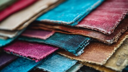 Aufkleber - Vibrant collection of colorful fabric swatches neatly arranged in a pile displaying textile options : Generative AI
