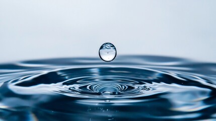 Poster - A solitary water drop gracefully falls, forming intricate ripples on a smooth surface. This mesmerizing display reveals the beauty of fluid dynamics, showcasing nature’s artistry in motion