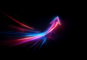 Aufkleber - A vibrant, glowing arrow streaks upward, leaving trails of pink and blue light against a stark black background. This dynamic image conveys a sense of speed, progress, and futuristic motion.
