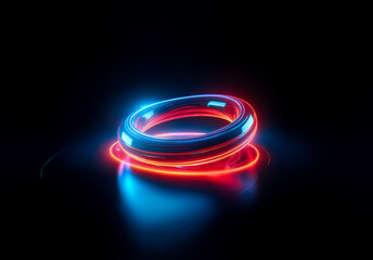 Aufkleber - A luminous ring with vibrant blue and red light trails sits on a dark surface. Abstract and modern with a glowing effect, creating a futuristic design.