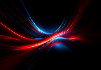 Wall Mural - Abstract image featuring dynamic, flowing streaks of vibrant red and blue light against a dark backdrop.  The curved lines create a sense of energy and movement in a modern and abstract style.